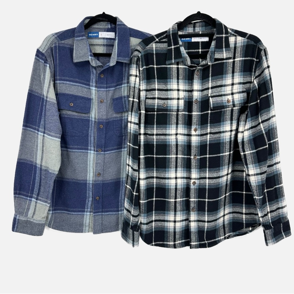 Old Navy Men’s Flannel Shirt Bundle Size Large Plaid Button Down Long Sleeve